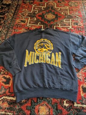 University of Michigan Navy Crewneck Sweatshirt with Yellow Lettering
